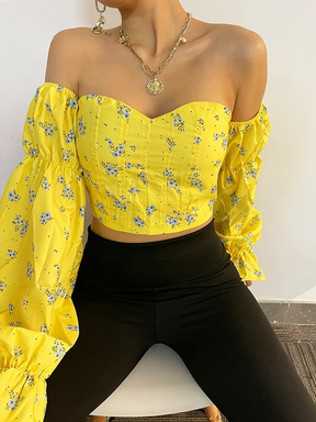 Blusa Cropped Ciganinha com Manga Bufante