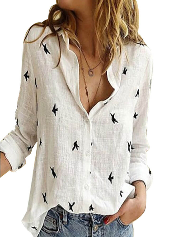 Camisa Feminina Estampada Pássaros Oversized